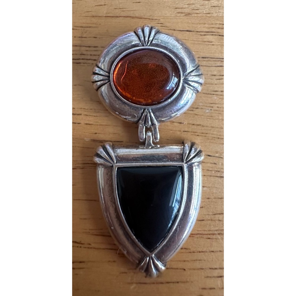 Carolyn Pollack Sterling Silver Amber Black Onyx Articulated Enhancer Pendant